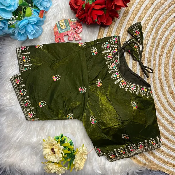 Olive_Green_Silk_Floral_Embroidered_Blouse_For_Women
