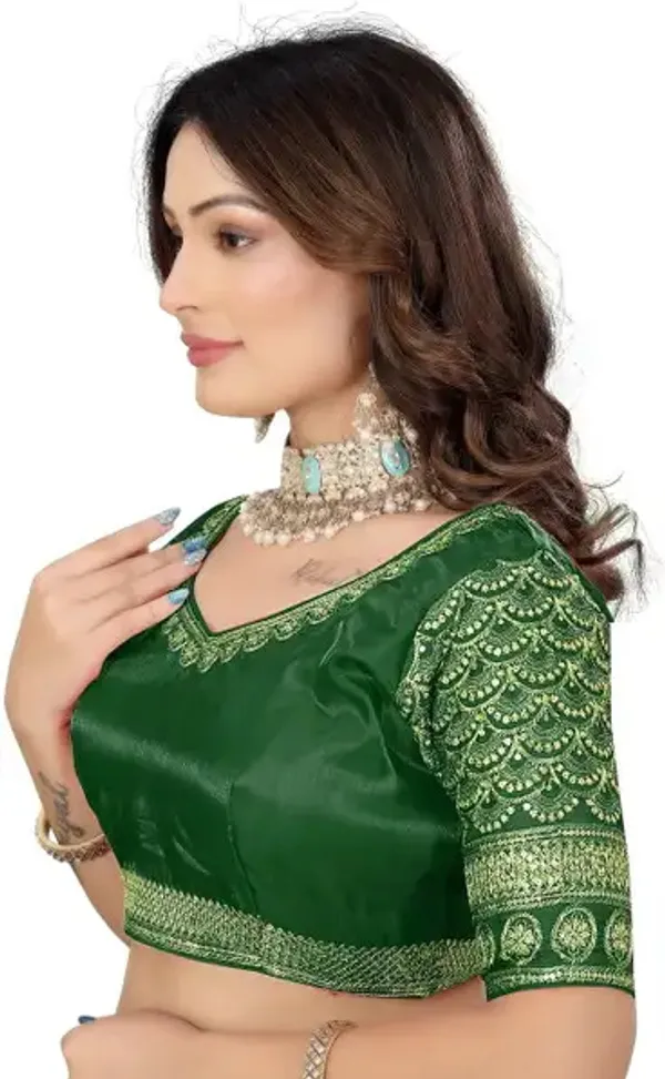 Green_Silk_Embroidered_Sequence_Work_Blouse_For_Women