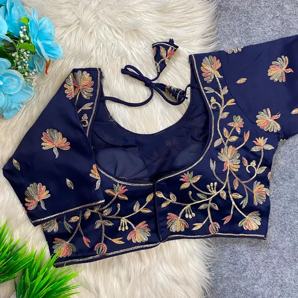 Navy_Blue_Silk_Embroidered_Floral_Blouse_For_Women