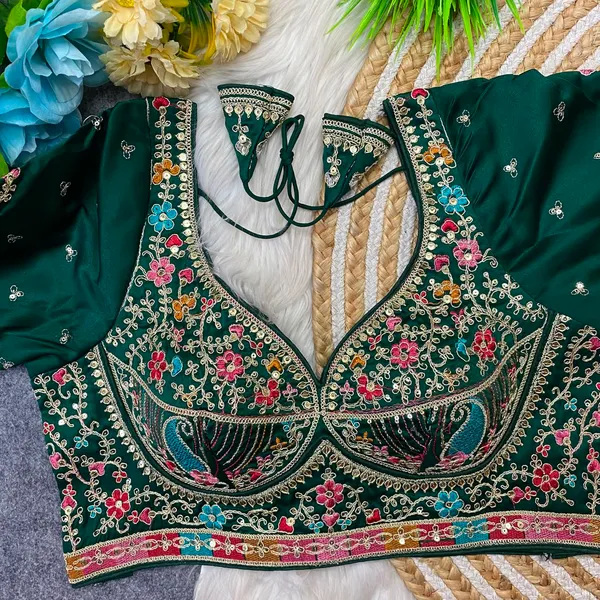 Dark_Green_Silk_Embroidered_Blouse_For_Women