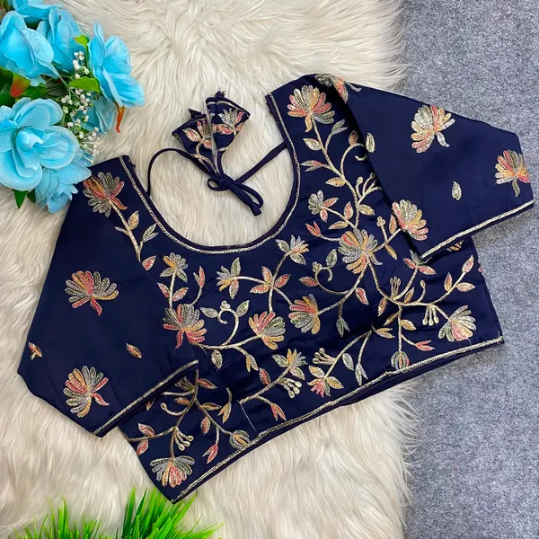 Navy_Blue_Silk_Embroidered_Floral_Blouse_For_Women
