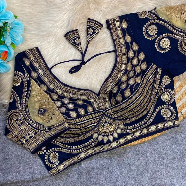 Blue_Silk_Embroidered_Sequin_Work_Blouse_For_Women