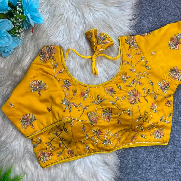 Yellow_Silk_Embroidered_Floral_Blouse_For_Women