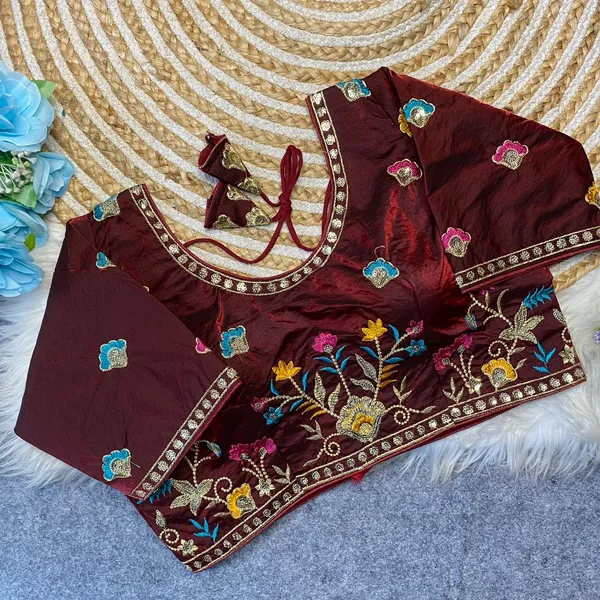 Maroon_Silk_Embroidered_Blouse_For_Women