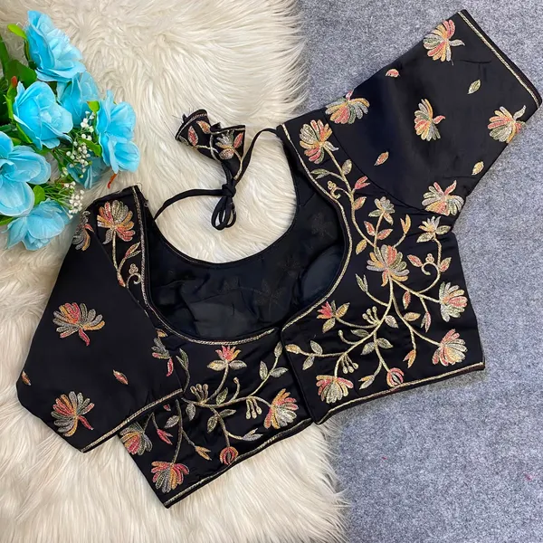 Black_Silk_Embroidered_Floral_Blouse_For_Women