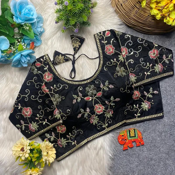 Black_Silk_Floral_Embroidered_Blouse_For_Women