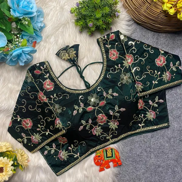Dark_Green_Silk_Embroidered_Blouse_For_Women