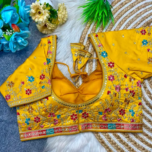 Yellow_Silk_Embroidered_Sequin_Work_Blouse_For_Women