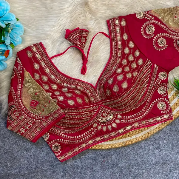 Red_Silk_Embroidered_Sequin_Work_Blouse_For_Women