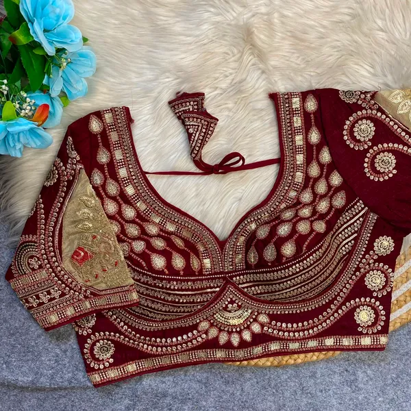 Maroon_Silk_Embroidered_Sequin_Work_Blouse_For_Women