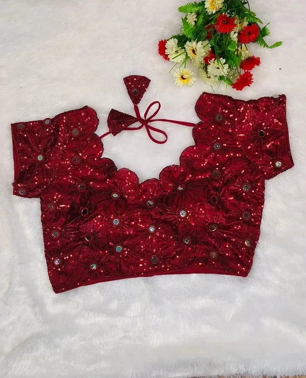 Maroon_Fandy_Silk_Fashion_Neck_Embroidered_Blouse_For_Women