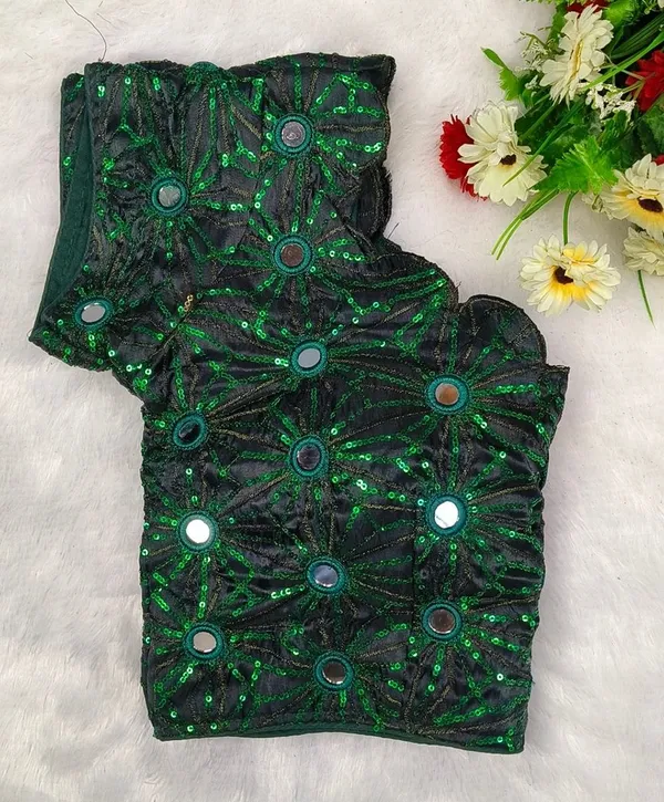 Green_Fandy_Silk_Fashion_Neck_Blouse_For_Women