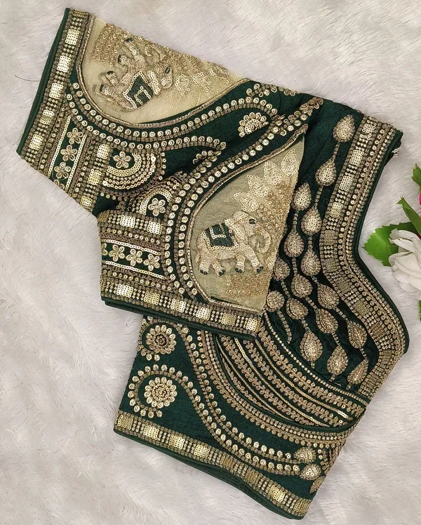 Green_Fendy_Silk_Sweetheart_Neck_sequence_Embroidery_Blouse_For_Women