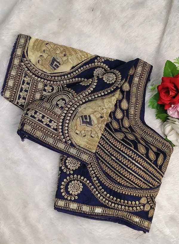Blue_Silk_Sweetheart_Neck_Sequin_Zari_Blouse_For_Women