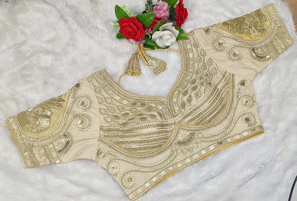 Golden_Fendy_Silk_Sweetheart_Neck_Sequin_Zari_Embroidery_Work_Blouse_For_Women