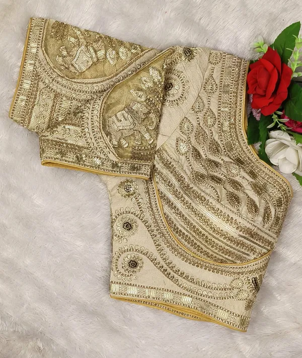 Golden_Fendy_Silk_Sweetheart_Neck_Sequin_Zari_Embroidery_Work_Blouse_For_Women