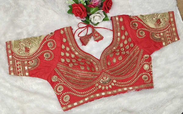 Red_Silk_Sweetheart_Neck_Embroidered_Blouse_For_Women