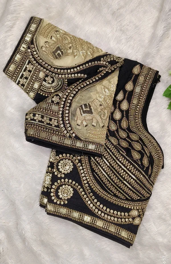 Black_Silk_Sweetheart_Neck_Embroidered_Blouse_For_Women