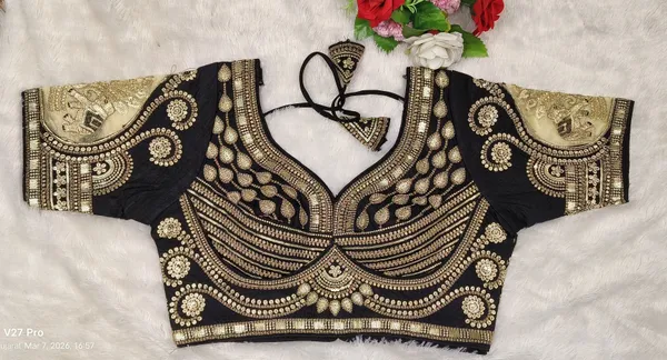 Black_Silk_Sweetheart_Neck_Embroidered_Blouse_For_Women