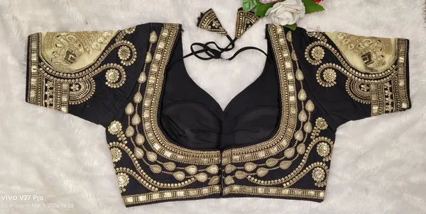Black_Silk_Sweetheart_Neck_Embroidered_Blouse_For_Women