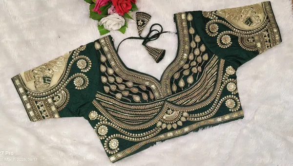 Green_Silk_Sweetheart_Neck_Embroidered_Blouse_For_Women