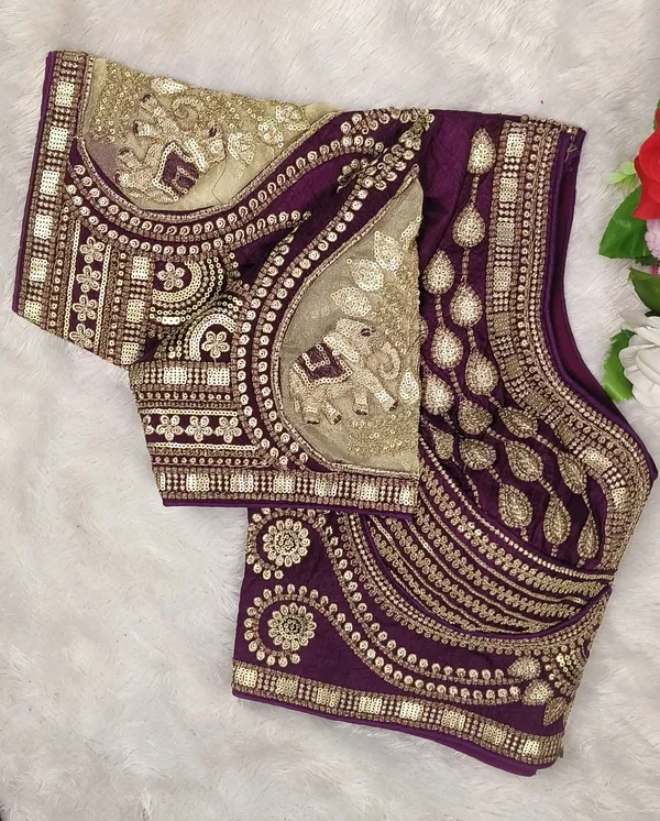 Wine_Silk_Sweetheart_Neck_Sequence_Embroidered_Blouse_For_Women