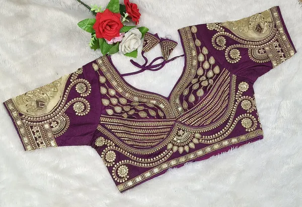 Wine_Silk_Sweetheart_Neck_Sequence_Embroidered_Blouse_For_Women