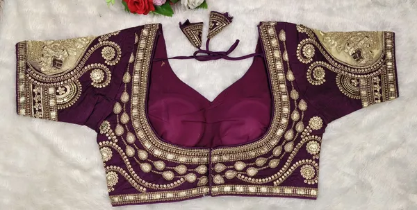 Wine_Silk_Sweetheart_Neck_Sequence_Embroidered_Blouse_For_Women
