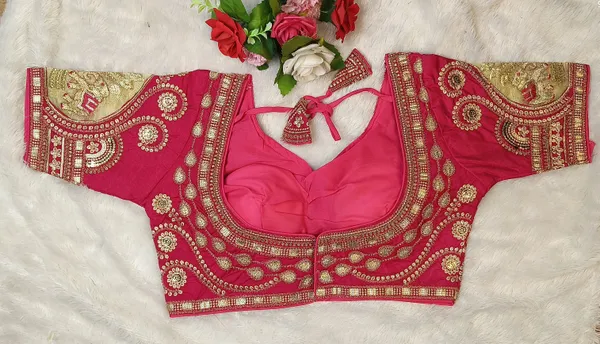 Pink_Silk_Sweetheart_Neck_Sequin_Zari_Blouse_For_Women