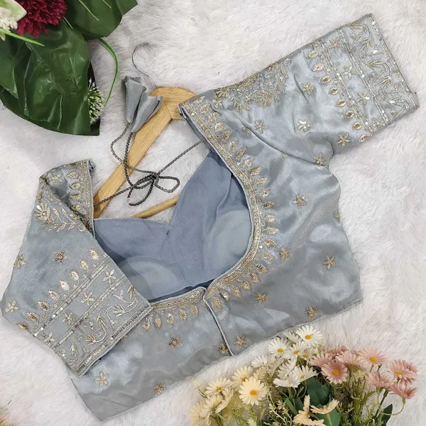 Grey_Silk_V-Neck_Designer_Blouse_For_Women