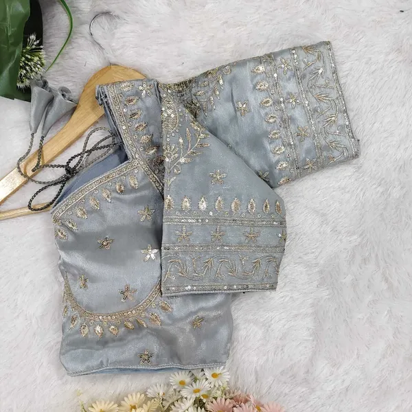 Grey_Silk_V-Neck_Designer_Blouse_For_Women