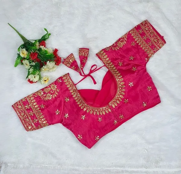 Pink_Silk_V-Neck_Blouse_For_Women