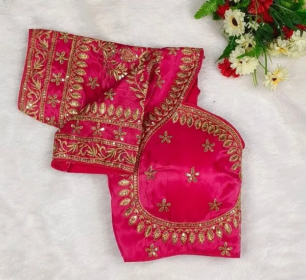 Pink_Silk_V-Neck_Blouse_For_Women