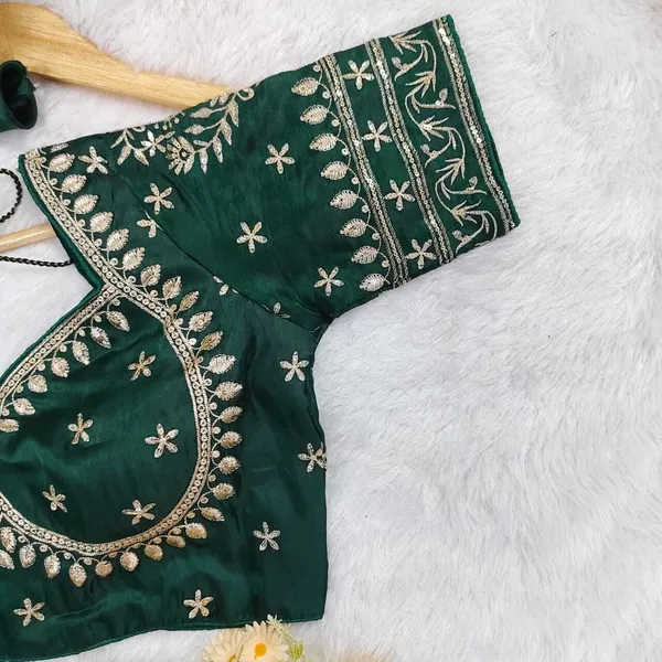 Green_Silk_V-Neck_Blouse_For_Women