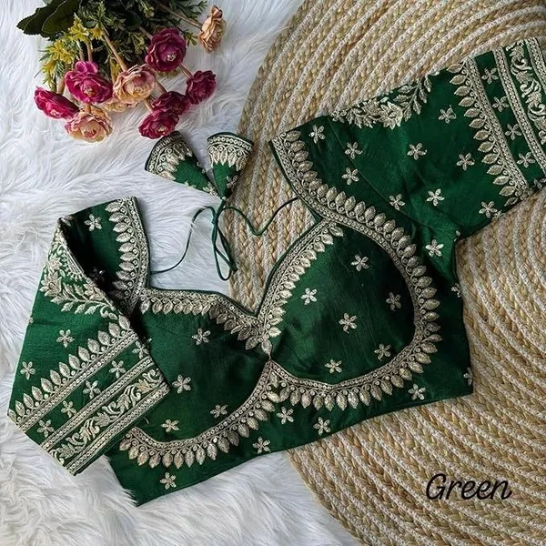 Green_Silk_V-Neck_Blouse_For_Women