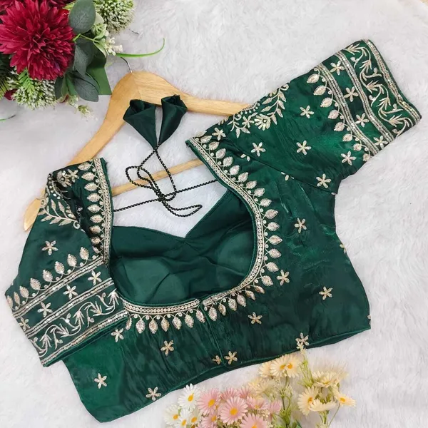 Green_Silk_V-Neck_Blouse_For_Women