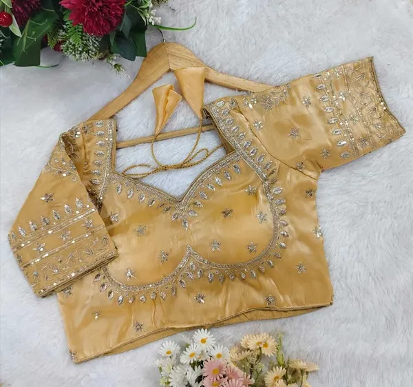 Gold_Silk_V-Neck_Blouse_For_Women
