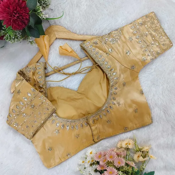 Gold_Silk_V-Neck_Blouse_For_Women