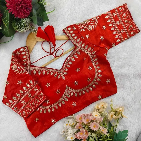 Red_Silk_V-Neck_Blouse_For_Women