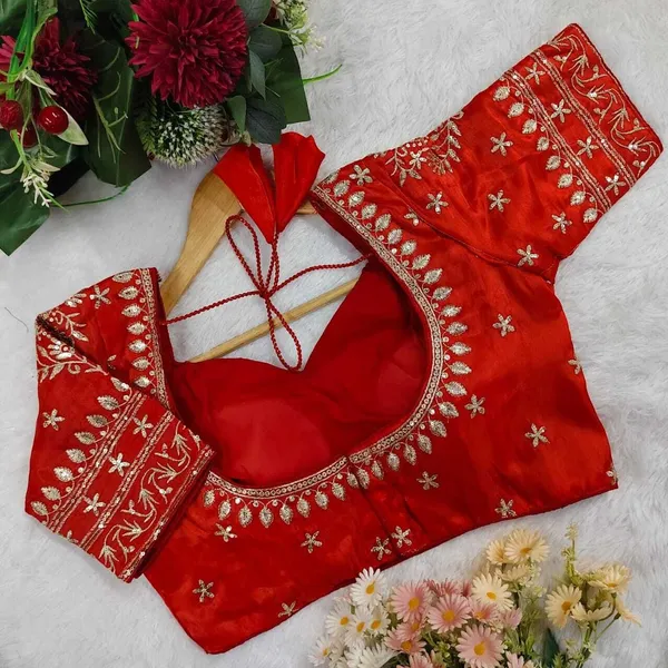 Red_Silk_V-Neck_Blouse_For_Women