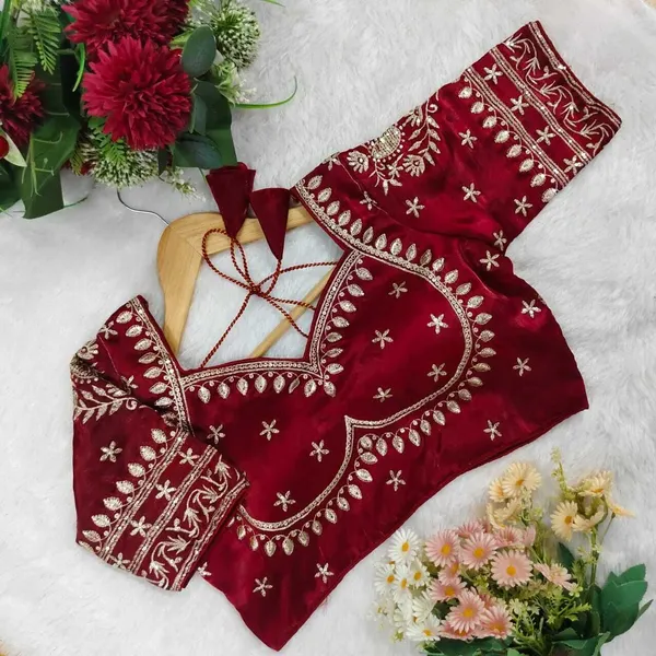 Maroon_Silk_V-Neck_Blouse_For_Women