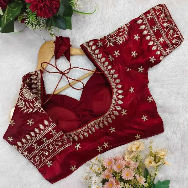 Maroon_Silk_V-Neck_Blouse_For_Women