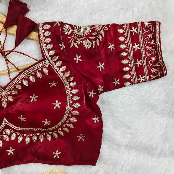 Maroon_Silk_V-Neck_Blouse_For_Women