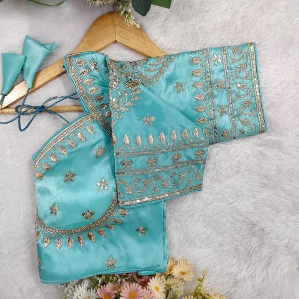 Sky_Blue_Silk_V-Neck_Blouse_For_Women