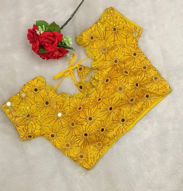 Yellow_Silk_Round_Neck_Embroidered_Blouse_For_Women