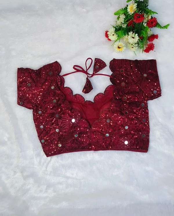 Maroon_Fandy_Silk_Mirror_Sequin_Fashion_Neck_Blouse_For_Women
