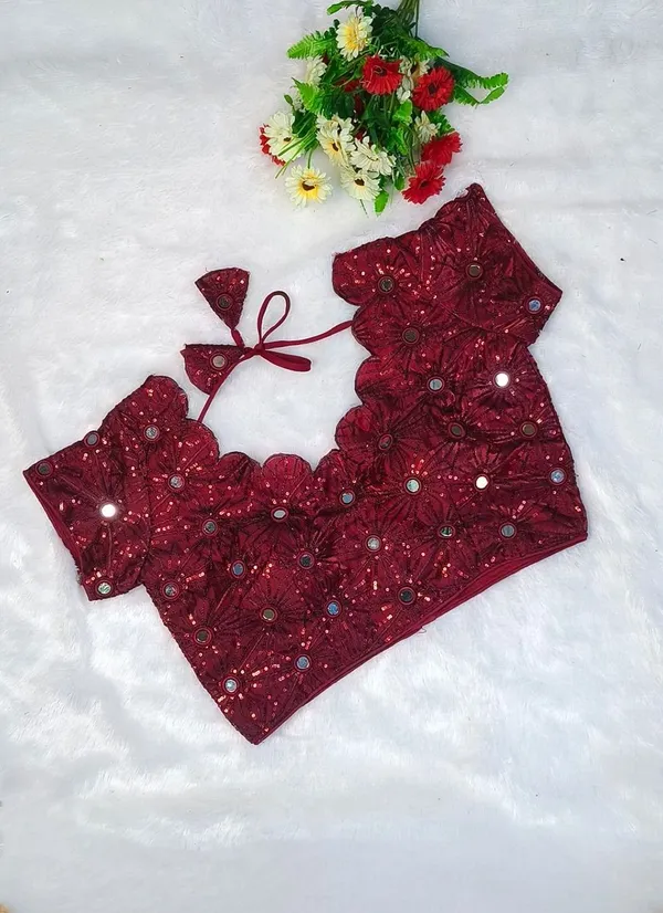 Maroon_Fandy_Silk_Mirror_Sequin_Fashion_Neck_Blouse_For_Women