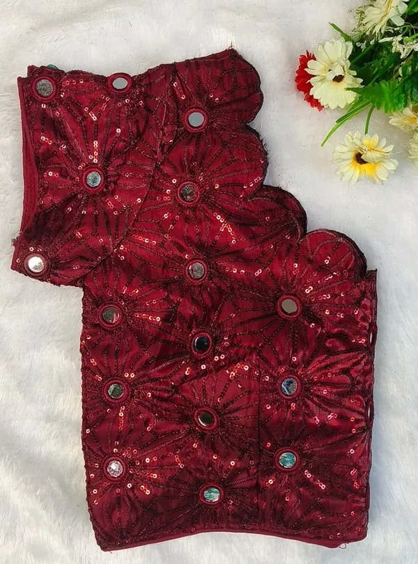 Maroon_Fandy_Silk_Mirror_Sequin_Fashion_Neck_Blouse_For_Women