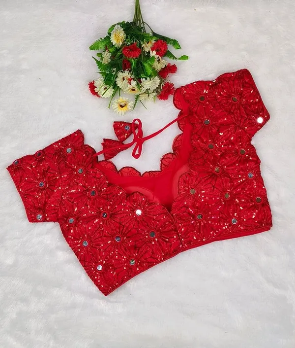 Red_Silk_Sequin_Mirror_Work_Embroidered_Blouse_For_Women