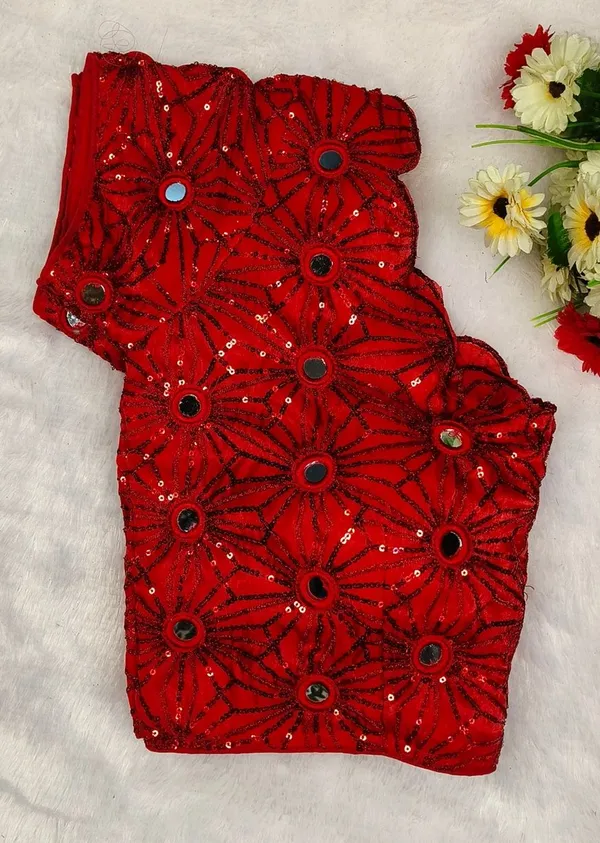 Red_Silk_Sequin_Mirror_Work_Embroidered_Blouse_For_Women